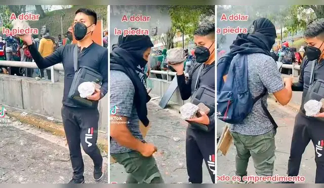 En medio de las protestas de Ecuador, un joven comenzó a vender piedras.