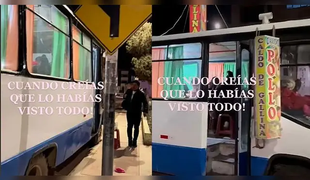 Peruano convierte su bus en restaurante de caldo de gallina y su creatividad es viral