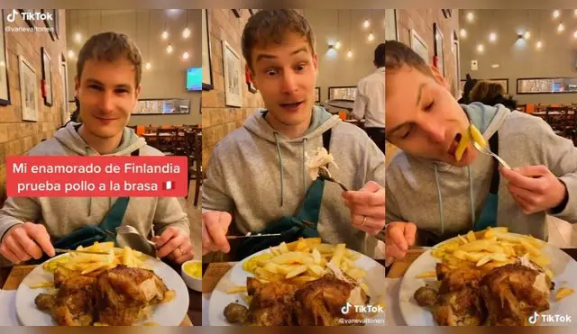 Tiktok: joven filandés se enamora del Perú al degustar por primera vez el pollo a la brasa