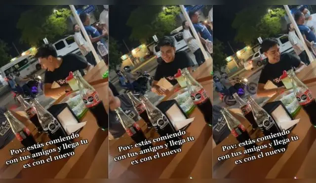 ¿Ríe para no llorar? Joven tiene sorpresiva reacción al ver a su ex con nueva pareja
