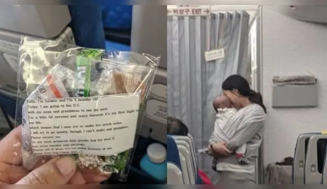 Viral: Madre regala bolsas de 'disculpa' a pasajeros de avión por si su bebé lloraba