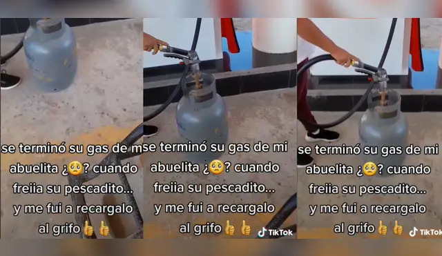 Joven recarga su balón de gas en el grifo