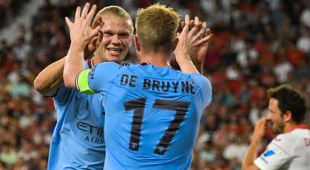 Erling Haaland celebra el primer gol del Manchester City en Sevilla