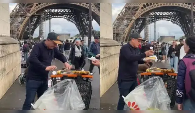TikTok: latino vende choclo al lado de la Torre Eiffel y usuarios quedan en shock