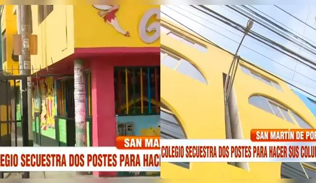 Colegio 'secuestra' postes de luz para ampliar su local y extraña construcción sorprende a miles