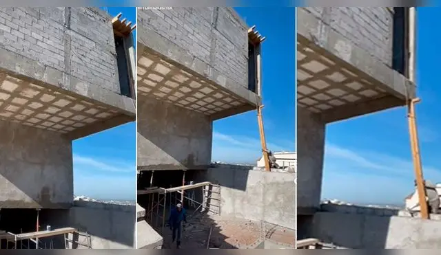 Obrero confía en columna de madera para sostener un 2° piso y la escena se vuelve viral