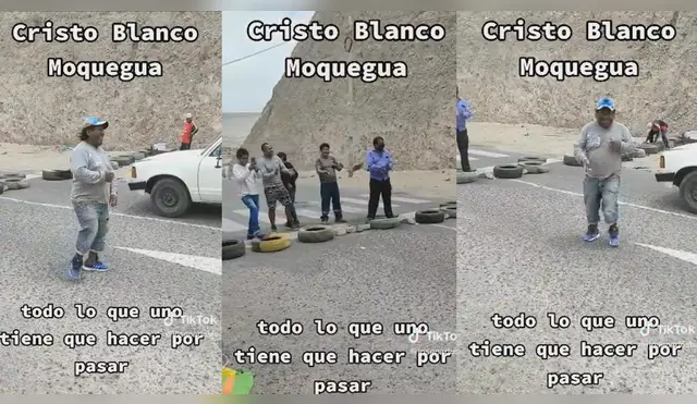El señor no tuvo problemas para salir de su vehículo y 'conquistar' a los pobladores con sus peculiares pasos de baile en plena carretera.