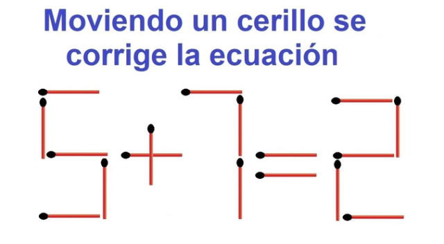 Mueve solo un cerillo y da con la respuesta correcta de la ecuación.