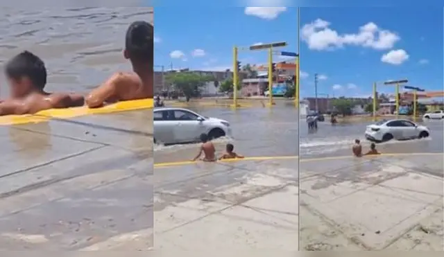Dos niños decidieron combatir el calor en Piura de una peculiar forma.