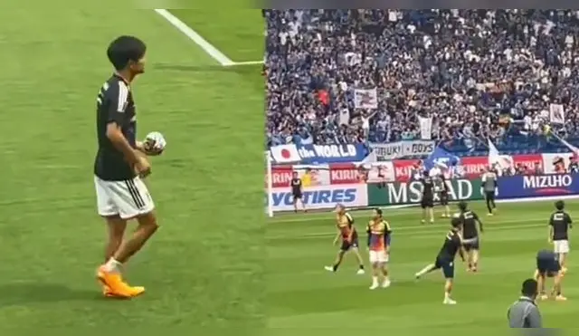 Takefusa Kubo se acercó a la hinchada peruana a regalar balones previo al partido amistoso