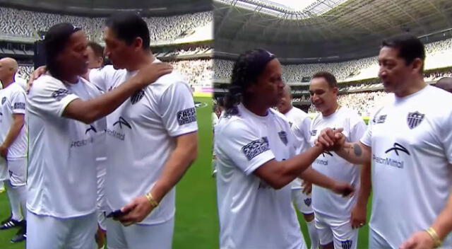 Carlos Galván sorprende jugando al lado de Ronaldinho en Brasil en partido de leyendas