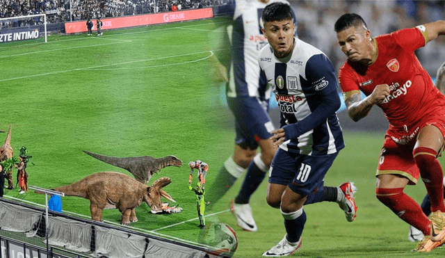 En el entretiempo aparecieron dinosaurios en la cancha de Matute.