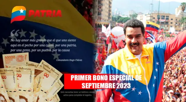 El régimen de Nicolás Maduro entregará el Primer Bono Especial de septiembre 2023 a través del Sistema Patria. El régimen de Nicolás Maduro entregará el Primer Bono Especial de septiembre 2023 a través del Sistema Patria.