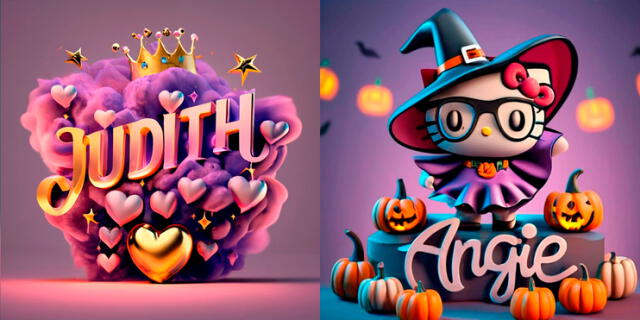 Ideogramas de nombres Judith y Angie en 3D con Inteligencia Artificial.