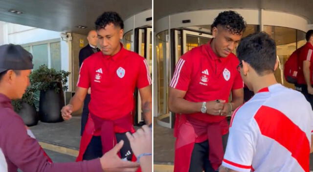 Renato Tapia tuvo noble gesto con hinchas peruanos en Pamplona, España.