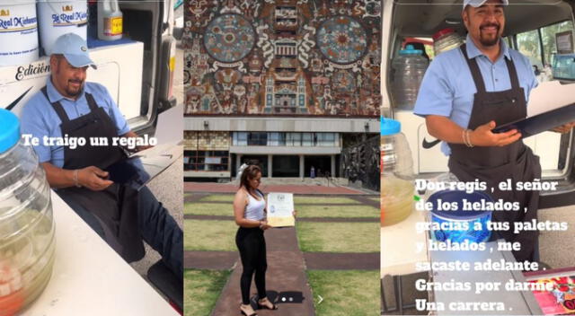 Padre reacciona cuando su hija le entrega su diploma de graduada en medicina.