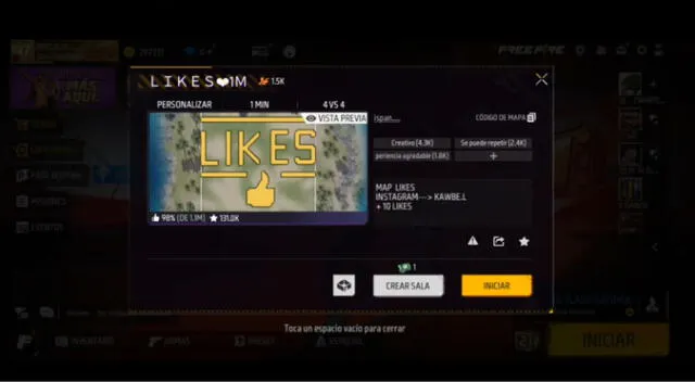 Código de mapa para tener un millón de likes en Free Fire de manera segura y rápida. Código de mapa para tener un millón de likes en Free Fire de manera segura y rápida.