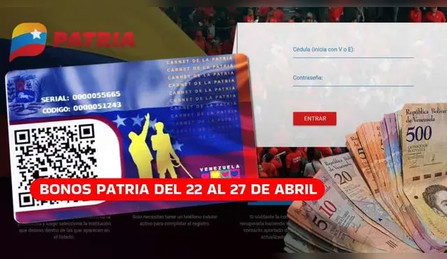 Del 22 al 27 de abril se pagarán nuevos bonos patria a favor de los ciudadanos en Venezuela.