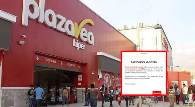 Plaza Vea anunció que tendrá un horario especial para sus tiendas esta semana Plaza Vea anunció que tendrá un horario especial para sus tiendas esta semana