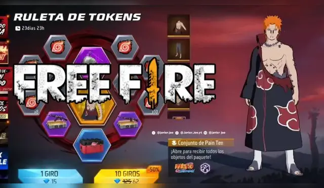 Puedes obtener la Skin de Nagato 'Pain' sin gastar tantos diamantes en Free Fire x Naruto.