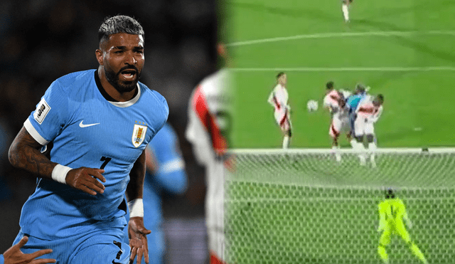 Rodrigo Aguirre marcó el primero de Uruguay ante la selección peruana de cabeza.