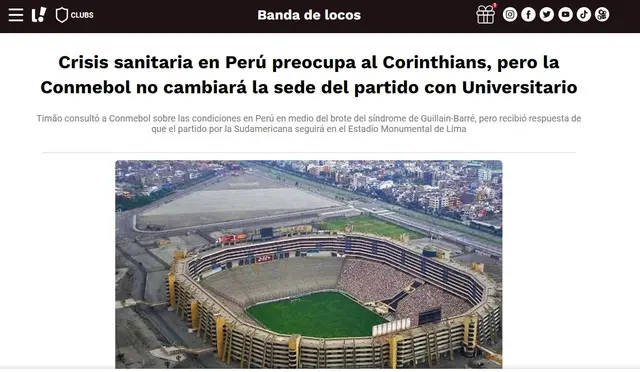 Lance informó que Corinthians no quiere jugar en el Monumental   
