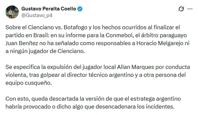 Cienciano, Botafogo, Horacio Melgarejo, Copa Sudamericana