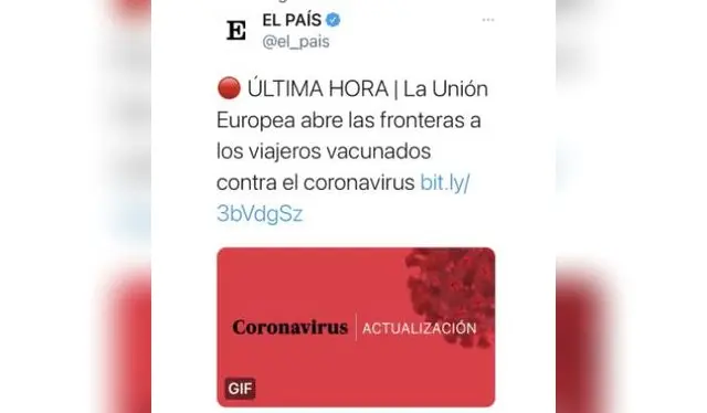 Unión Europea reabrirá sus fronteras para personas inmunizadas. Fuente: El País. Unión Europea reabrirá sus fronteras para personas inmunizadas. Fuente: El País.