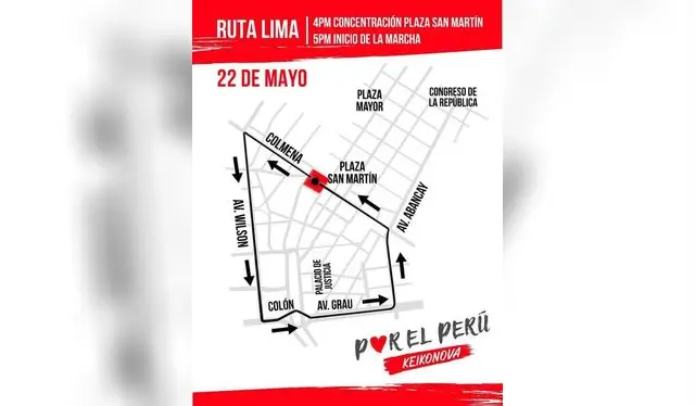 La marcha planea recorrer las calles Colmena, Wilson, Grau, Colón y Abancay. Foto: Twitter.   