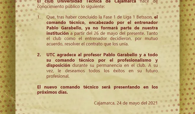 Comunicado de UTC Comunicado de UTC