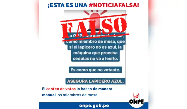 La ONPE negó el uso de lapicero azul como requisito para votar.   