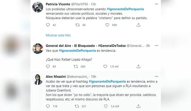  Comentarios en defensa de Juliana Oxenford. Fuente: Twitter.   