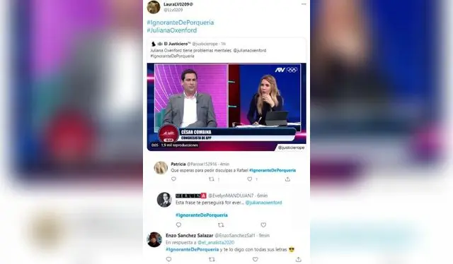  Comentarios en contra de Juliana Oxenford. Fuente: Twitter.   