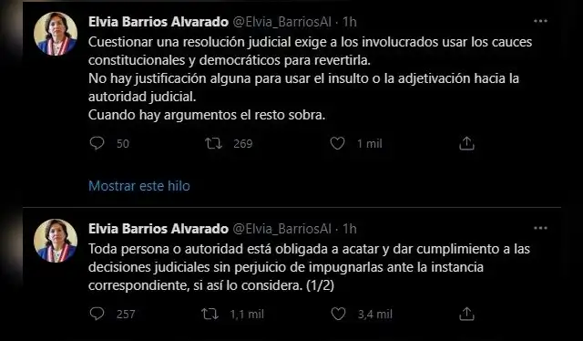 Publicación Elvia Barrios. Fuente: Twitter.   