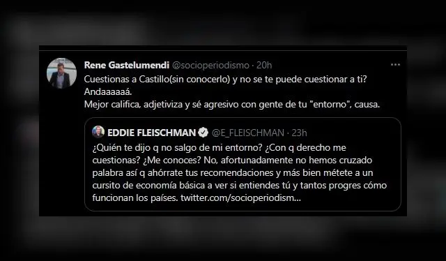  Publicación de René Gastelumendi. Fuente: Twitter.   