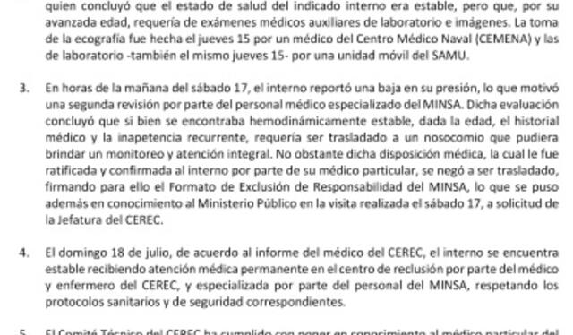  Informe sobre el estado de salud de Abimael Guzmán. Foto: INPE - Twitter.   