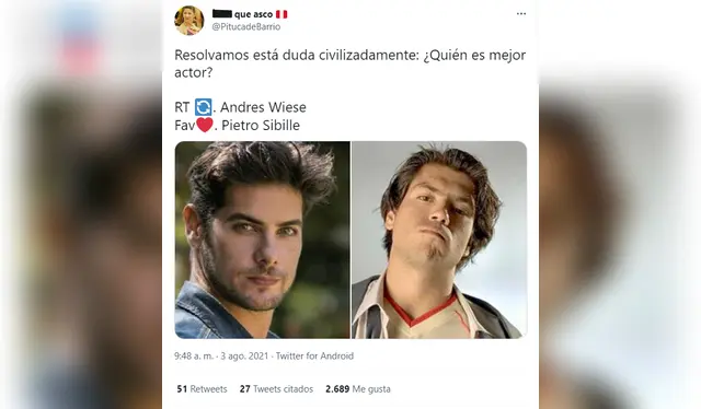 Encuesta en Twitter sobre Pietro Sibille y Andrés Wiese. Encuesta en Twitter sobre Pietro Sibille y Andrés Wiese.