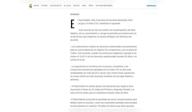 Comunicado de Real Madrid   