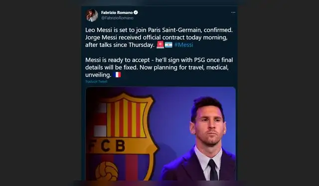 El tuit del periodista italiano confirmando su acuerdo con PSG.   