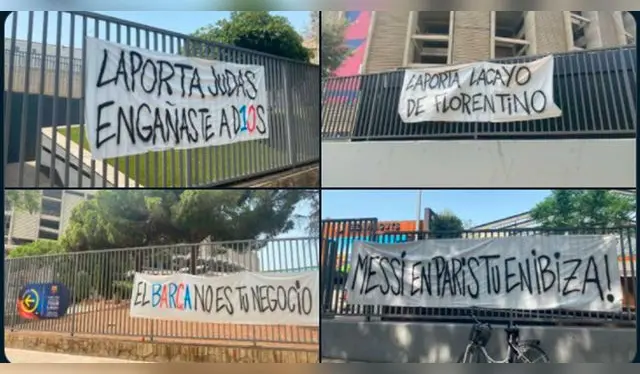 Las banderolas que dejaron en las inmediaciones del Camp Nou.   