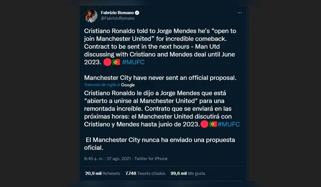 Confirma que tiene encaminada las cosas con el United.   