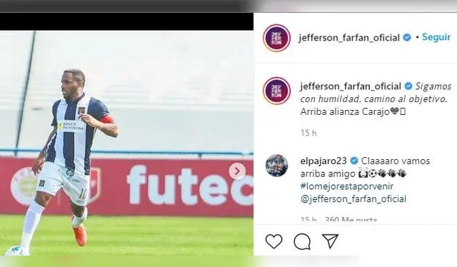 Jefferson Farfán ingresó en la victoria de Alianza Lima ante Melgar. | Créditos: Instagram Jefferson Farfán<br>   