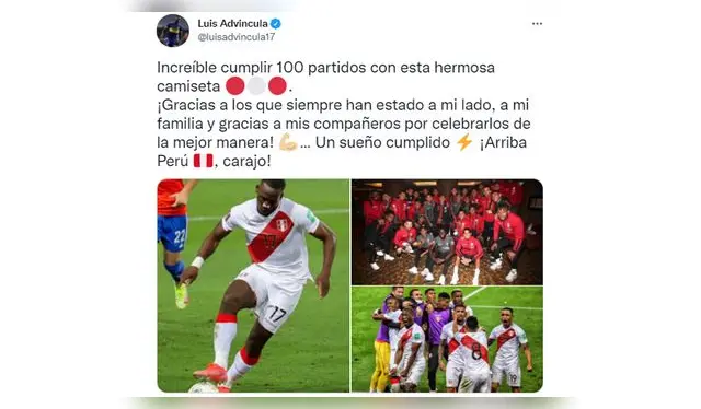 El mensaje de Luis Advíncula en su cuenta de Twitter. El mensaje de Luis Advíncula en su cuenta de Twitter.