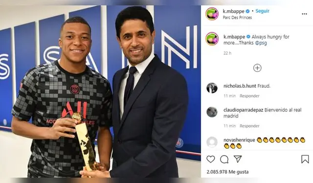 Mbappé junto a Nasser Al-Khelaïfi.