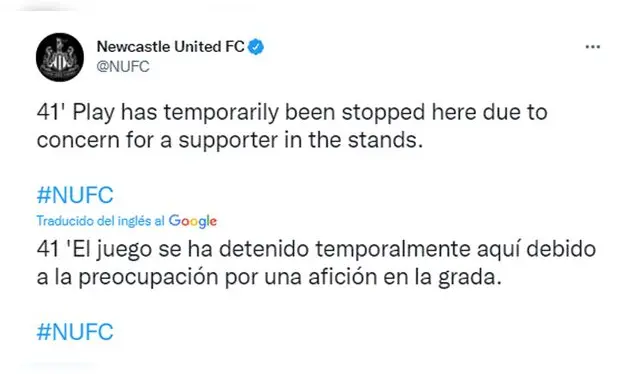 Publicacion del Newcastle sobre lo sucedido en la tribuna.
