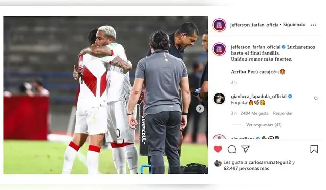 Mensaje de Jefferson Farfán tras triunfo peruano.   