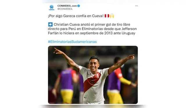 Conmebol resaltó la confianza del 'Tigre' hacia Cueva. Conmebol resaltó la confianza del 'Tigre' hacia Cueva.