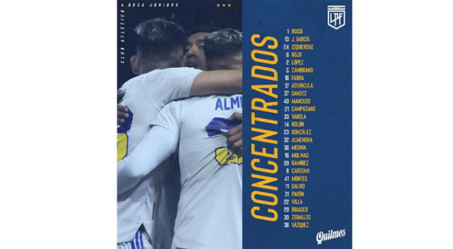 Convocados de Boca Juniors para el partido ante Sarmiento. (Foto: Boca)   