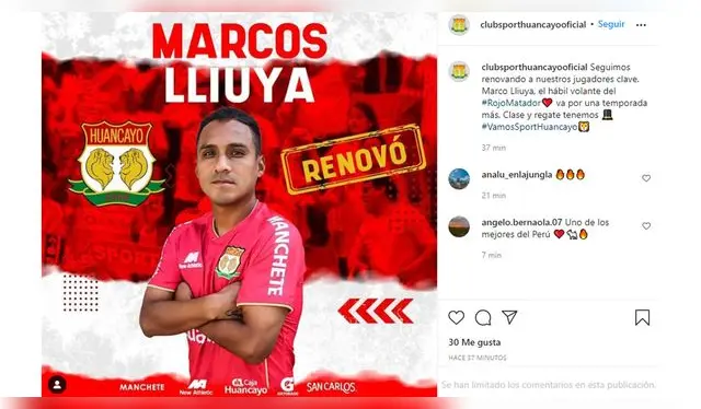 Sport Huancayo anunció la renovación de Lliuya. (Foto: Captura) Sport Huancayo anunció la renovación de Lliuya. (Foto: Captura)