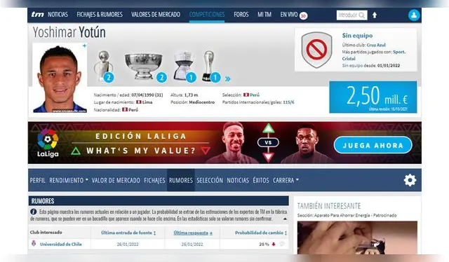 Según Transfermarkt, 'Yoshi' tiene posibilidades de llegar a la 'U' de Chile. Según Transfermarkt, 'Yoshi' tiene posibilidades de llegar a la 'U' de Chile.
